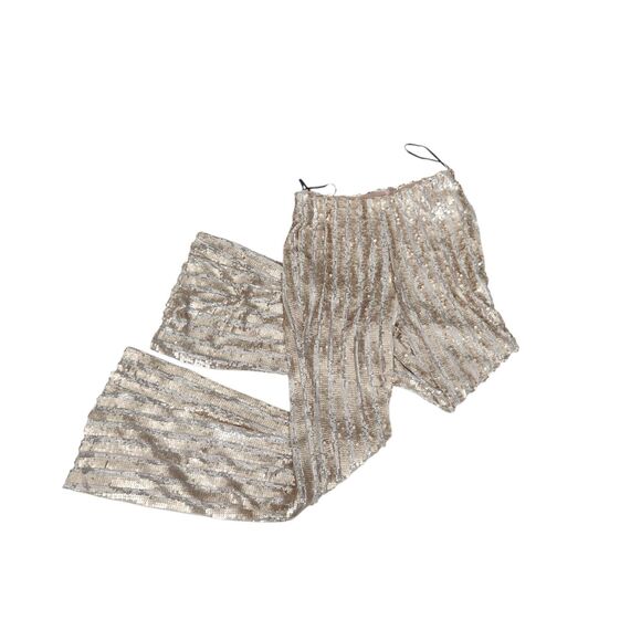 F21 Disco Sequine Bell Bottom Pants-M-Gold Silver Sparkle-Rave-70s-Halloween-NWT - Picture 13 of 13